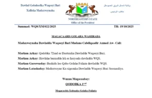 Beelaha ay kasoo jeedaan Golaha Wasiirada Maamulka Woqooyi-bari ee Madaxweyne Firdhiye magacaabay