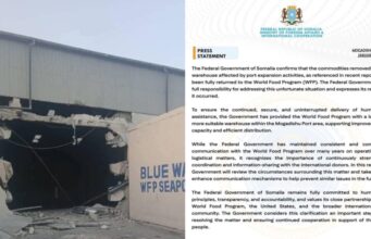 DFS oo xaqiijisay Halka lageeyay alaabihii laga saaray bakhaarkii WFP ee dekedda Muqdisho.