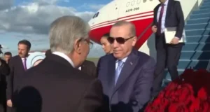Turkish President Recep Tayyip Erdogan arrives in Kazakhstan to attend the Turkic summit.